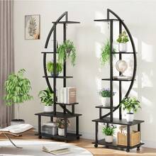 Soporte de planta metálica de media luna de 6 niveles con cajones - estante de maceta de flores de interior de 69,2 pulgadas - estante de planta de círculo resistente para múltiples plantas - pantalla - Negro - Ver 5