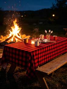 3pcs Disposable Rectangular Tablecloth | Black & Red Plaid Pattern, 54*108 Inches, PE Material, Reusable And Wipe Clean. Perfect For Christmas, New Year, Valentine's Day, Easter, Thanksgiving, Halloween, Seasonal Rustic Decor And Camping Party Supplies. - Multiple Styles - View 9