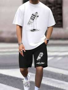 Men's ECKO Graphic Print 2 Piece Outfit, T Shirt And Shorts Set, Casual Summer Streetwear, Athletic Matching Set, Breathable Soft Fabric, Fashion Sports Tracksuit, Ideal For Gym Workout, Running, Travel, Beach - 6瓦 - 查看 1