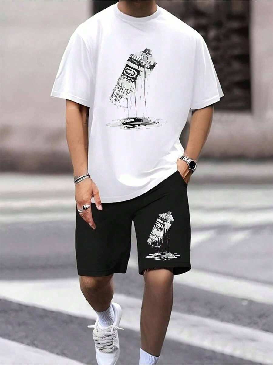 Men's ECKO Graphic Print 2 Piece Outfit, T Shirt And Shorts Set, Casual Summer Streetwear, Athletic Matching Set, Breathable Soft Fabric, Fashion Sports Tracksuit, Ideal For Gym Workout, Running, Travel, Beach - 6瓦 - 查看 1