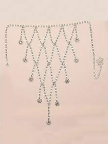 1pc Luxury Floral Pendant Shoulder Chain, Fashion Accessory For Formal Gown, Wedding Party, Evening Dress - Silver - View 2
