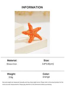 1pc Beach Vacation Style Raffia Starfish Adjustable Ring, Women's Commute & Travel Versatile Orange Jewelry - Orange - View 7