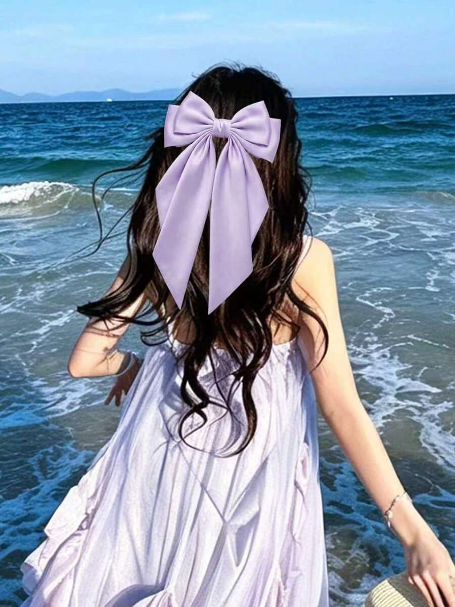 1个手工大号丝绸薰衣草蝴蝶结发夹，女士及女孩超大号紫色丝带发夹，奢华发饰，适合婚礼、派对、日常佩戴、夏季、发饰、海滩、节日、生日等场合。