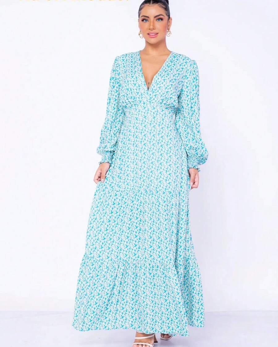 vestido longo Joselly - Verde Menta - Visão 1