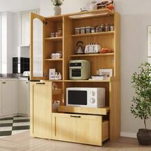 Highboard With Adjustable Shelves And Drawers, Kitchen Cabinet With Pull-Out Shelves And Ribbed Glass, Ideal For Dining Room, Living Room And Kitchen (Natural) - Natural - View 1