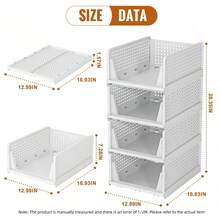 4 piezas Cesta de almacenamiento plegable para cajones, Organizador de armario apilable, Caja de almacenamiento con particiones para armario, gabinete, cocina, baño, Caja de almacenamiento de armario, Divisores de armario e insertos de estantería, Unidad de cajones de armario, Estantería escalonada, Estante de almacenamiento, Gabinete de cocina - Multicolor - Ver 11