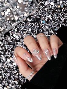 12 Slots Transparent Nail Art Rhinestone Set, Mixed Cut Flat Bottom Rhinestones, 3D Nail Decoration DIY Accessories, Shiny Transparent Nail Rhinestone Set, Luxury Nail Decoration - Multicolor - View 7