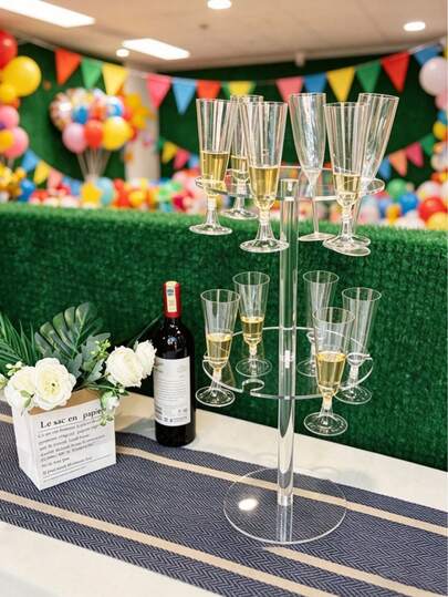 2-Tier Acrylic Champagne Flute Rack With 12 Slots, Removable And Reusable Flute Display Stand For Wedding, Birthday, Holiday Party And Home Bar Decoration, Elegant Buffet Centerpiece For Catering And Special Events
