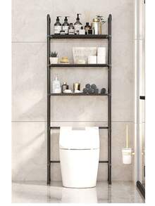 "Over-The-Toilet Storage Rack - Multifunctional Bathroom Organizer For Towels/Toiletries" - Black - View 5