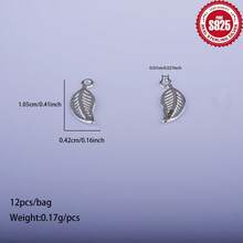 12pcs/Pack S925 Sterling Silver Small Leaf Pendant Bracelet Cord, Jewelry Making Supplies, DIY - Silver - View 7