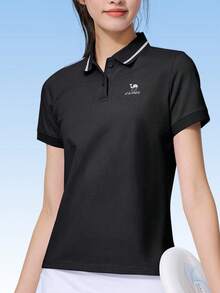 CAMEL CROWN 女款戶外運動快乾 Polo 衫 - 夏季短袖 T-shirt 寬鬆休閒上衣 - 幻影黑 - 查看 1