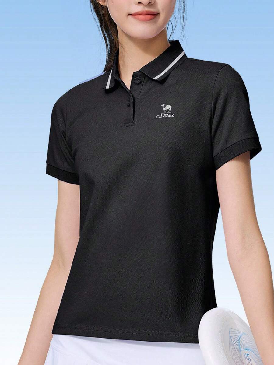 CAMEL CROWN 女款戶外運動快乾 Polo 衫 - 夏季短袖 T-shirt 寬鬆休閒上衣 - 幻影黑 - 查看 1