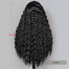 28英寸合成蕾丝前辫子假发,卷曲发尾,自然黑色,耐热纤维,女士替换假发,带婴儿发,编织假发 - 黑色 - 查看 7