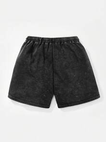 Disney Men's 290g Washed Cotton Shorts, Graffiti Mickey Print, Loose Fit, Cool Streetwear Shorts. - 黑色 - 查看 3