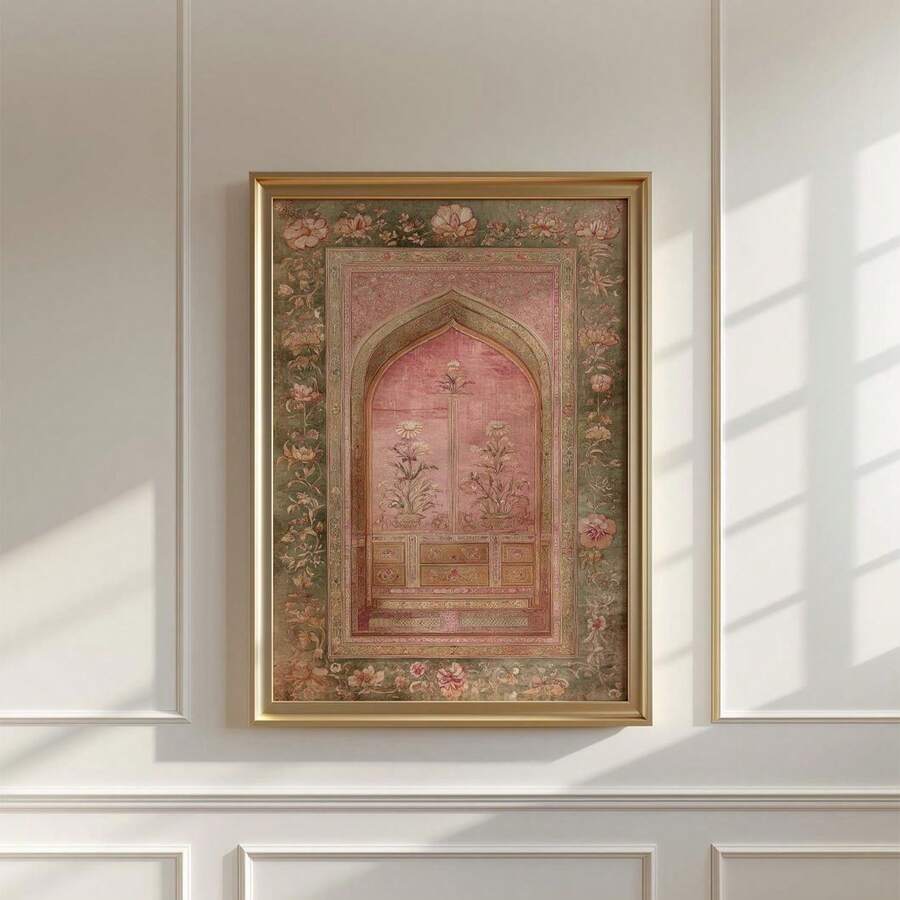 1pc Persian Bow Poster Pink And Sage | Vintage Floral Islamic Script Art Print | Ornamental Wall Art - 111 - View 1