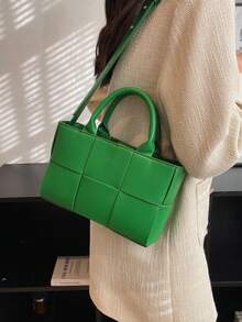 1pc 2026 New Handmade Woven Shoulder Crossbody Handbag, Suitable For Women's Daily Use, Work Commute, Vacation Travel, Valentine's Day Date Gift, "Love You Mom" - Green - View 1