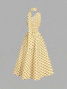 Vestido de verano de longitud media sin mangas con estampado de lunares elegante para mujer - amarillo ganso - Ver 5