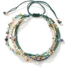 Handmade Adjustable Wrap Bracelet Bohemian String Braided Beads Anklets Gifts For Women - Green - View 1