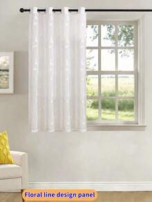 1pc White Embroidered Curtain, Decorative White Embroidered Faux Linen Ring Top Curtain, Suitable For Home Kitchen, Living Room And Bedroom - White - View 46