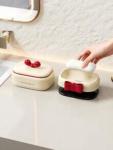 1 chiếc khay đựng xà phòng hình nơ dễ thương, giá đựng xà phòng phòng tắm, hộp đựng xà phòng có lỗ thoát nước cho bàn trang điểm - Cây cung - Xem 1