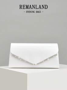 REMANLAND Mini Shiny Solid Color Crystal Leather Square Clutch, Rhinestone Embellished Evening Bag, Perfect Accessory For Women's Ball Gown, Sequin Dress, Elegant Party Bag, Suitable For Wedding, Prom, Party, Banquet And Other Formal Occasions - White - View 1