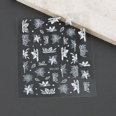 Self-Adhesive Nail Art Stickers, White Flower Design, Ideal For Wedding Themed Manicure Art And Decoration