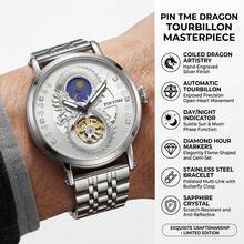 1pc Men's Gold/Silver Dragon Engraved, Sun & Moon Position Dial, Hollow Automatic Mechanical Wristwatch, Suitable For Business Formal Occasions And Gift - one-size - View 6