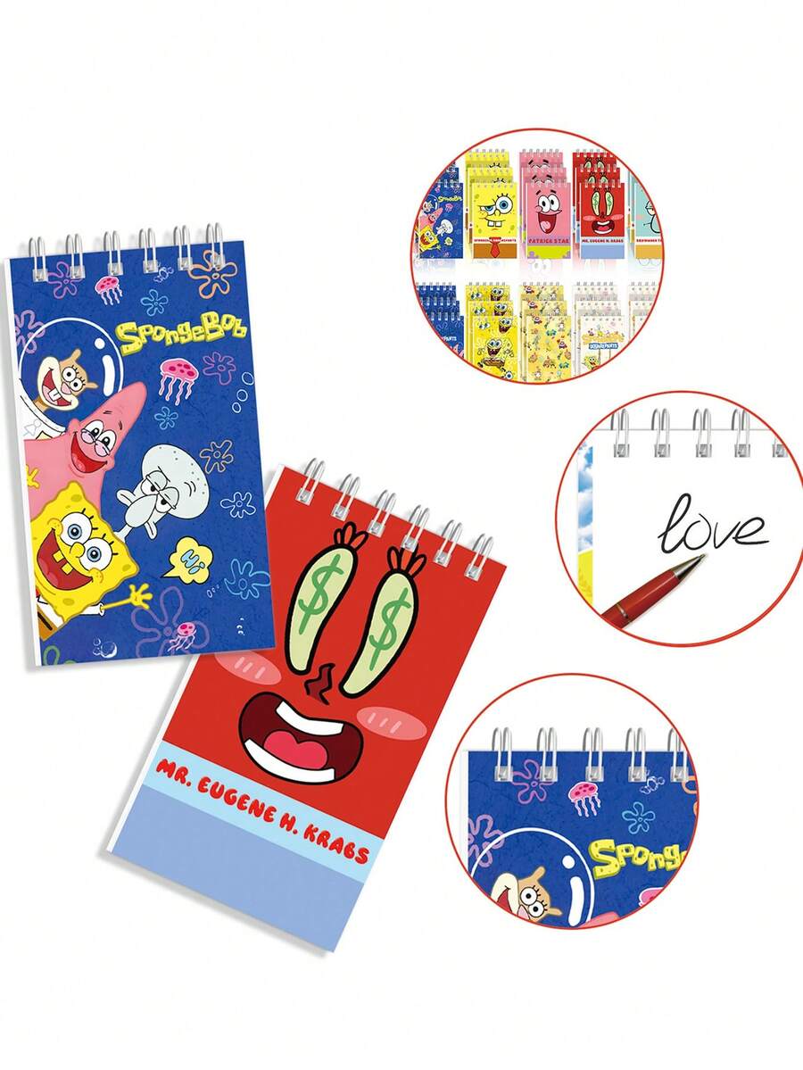 SpongeBob SquarePants 10pcs Portable Notebook, Diary, Spiral Bound Stationery, Themed Notebook, Cartoon Character Creative Notebook - one-size - View 1