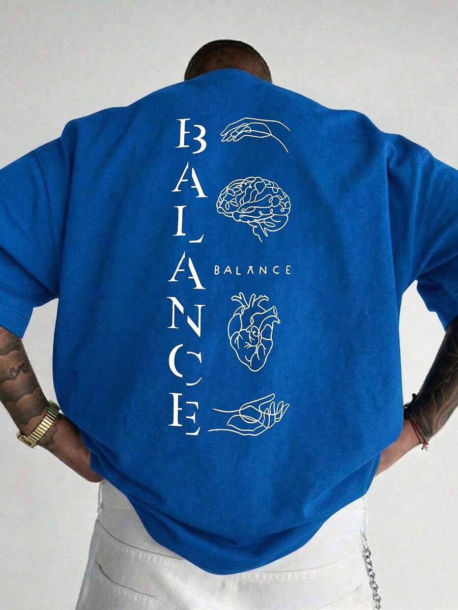 1pc Men's Fashionable Printed Loose Fit Short Sleeve T-Shirt | Exquisite Design | Summer Essential | Easy To Match, Showcase Your Style - Blue - View 1