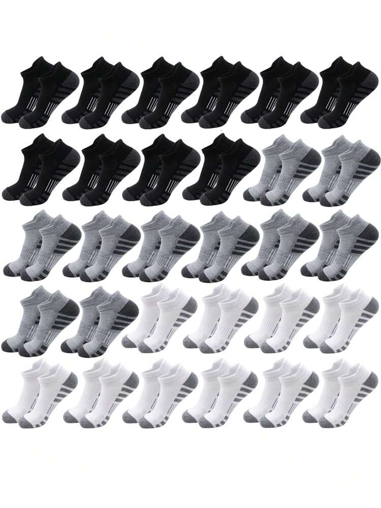 35 Pairs Men's Thick Cushioned Sports Ankle Socks, Women's Casual Athletic Low-Cut Socks - Black and White - View 24