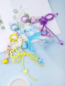 1 pieza Llavero multicolor de cuerda trenzada dulce, con cuentas de letras, decoración de dije iridiscente y campana, broche colorido, lindo accesorio para bolso de mujer - Multicolor - Ver 1