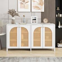 Modern Sideboard In Minimalist Style 4-Rattantür, Metallgriff Einfaches Buffetschrank Für Esszimmer, Wohnzimmer, Küche (Weiß) - Putih - View 5