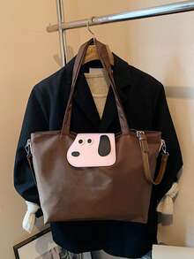 Large Capacity Women's Handbag, Fashionable Nylon Canvas Tote Bag, Mommy Commuter Shoulder Bag - Coffee - View 5