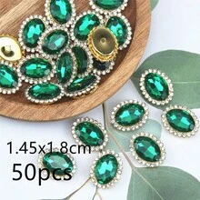 50 chiếc cúc hình bầu dục đính đá, họa tiết đá quý may lên quần áo, mũ, giày dép và các sản phẩm thủ công DIY, viền vàng. - Nhiều kiểu dáng - Xem 6