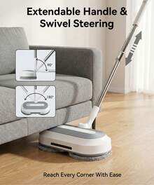 BIMZUC Cordless Mop, Self Propelled Spin Mop Floor Cleaning With Spray And LED Light, Adjustable Handle, 60 Min Runtime - Trắng - Xem 5