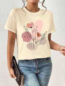 Camiseta Casual Holgada de Mujer con Estampado Floral, Cuello Redondo y Manga Corta, Adecuada para Verano, Estilo Vintage Urbano, Unisex, de Algodón, Manga Corta y Cuello Redondo. - Blanco - Ver 9