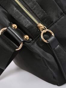 Black Minimalist Round Crossbody Bag, Durable, Suitable For Daily Commute, Women's Nylon Messenger Bag, Waterproof Shoulder Bag, Multi-Zipper Courier Bag - Black - View 6