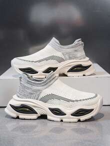 GAISIMA Giày thể thao đế cao thoáng khí dệt kim mùa hè mới dành cho cặp đôi, giày sneaker đế dày co giãn thoải mái cho nam và nữ, cỡ 39-45. - Xám - Xem 3