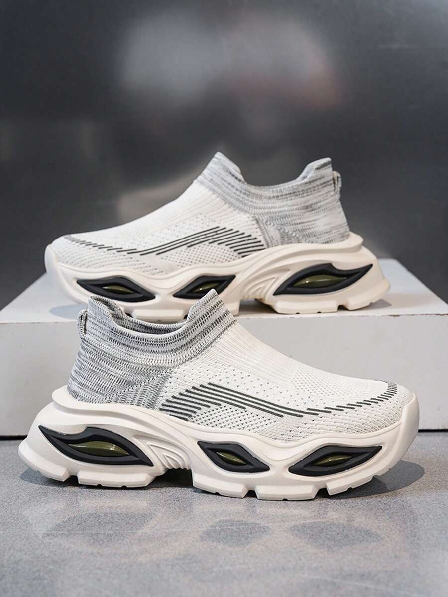 GAISIMA Giày thể thao đế cao thoáng khí dệt kim mùa hè mới dành cho cặp đôi, giày sneaker đế dày co giãn thoải mái cho nam và nữ, cỡ 39-45. - Xám - Xem 1