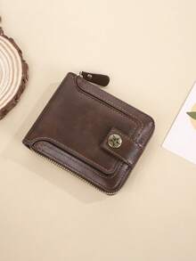 1pc Men's Fashion Tree Pattern Zipper Buckle, PU Credit Card Holder, Small Zipper Coin Storage Zipper Button Closure Business Wallet, Ideal Gift For Men - Multicolor - View 7