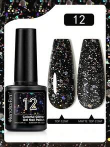 Kendra Ferry Glitter Nail Polish, 1/6 Colors, 7ml, LED Soak, Professional Gel Nail Polish For Nail Salon, Suitable For Daily Nail Art, Party Nail Art, Women's Nail Tools, Fashionable And Charming Nail Art, Luxury Nail Design, Long-Lasting Shine - Black - View 5