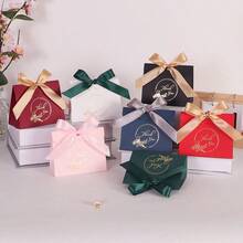 Elegant Thank You Gift Boxes 10Pcs Matte Paper Boxes With Satin Ribbon Bow Gold Foil Print Packaging Versatile Containers For All Special Occasions - Wave Cover - View 3