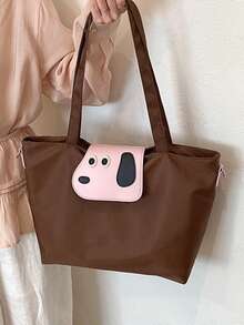 Large Capacity Women's Handbag, Fashionable Nylon Canvas Tote Bag, Mommy Commuter Shoulder Bag - Coffee - View 4