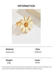 1件波希米亞度假風拉菲亞花朵開口戒指，女款百搭白色飾品，適合旅行與通勤 - 白色 - 查看 7
