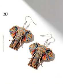 1 Pair 2D Bohemian Style Colorful Elephant Acrylic Elegant Dangle Earrings For Women, Suitable For Vacation And Daily Wear - Baby Elephant - View 6