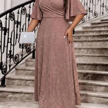 Fleurora Plus Size V-Neck Ruched Waist Elegant Party Dress Rose Gold Dress Elegant Elegant Wedding Guest Dress Elegant Woman Clothing Elegant Dress, Summer Dresses  Women Party Dress Elegant Curve Elegant Dress Mother Of The Bride Dress Plus Size - Rosa - Ver 8