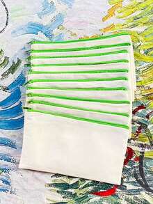 5/10/20/50pcs Blank Canvas Zipper Bags, Multi-Color Makeup Canvas Bags, Simple Tassel Zipper Bags, Blank Pencil Cases, Suitable For School, Travel, DIY Accessories Storage, Festival & Festival Gift Packaging Bags, Stationery - Beige - View 32