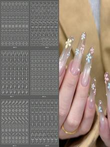1Sheets 3D Checkered Transparent Spray-Painted Nail Art Accessories Sticker,French Line Heart-Shaped Butterfly Nail Decorations Stickers,Spray-Painted Repeatable PET Nail Stickers For Patting Glue Template - Multicolor - View 6
