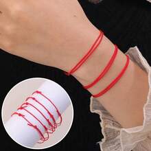 12pcs Woven Bracelet, Adjustable Braided Rope Bracelet Unisex, Simple Handmade Woven Bracelet, Couples Jewelry, DIY Woven Bracelet, Anklet - Red - View 3