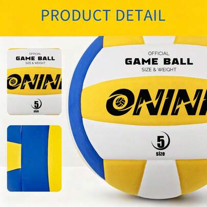 Onini Standard Size 5 Volleyball, Yellow/Blue-White Or Red/Blue-White, Soft PU Leather Surface, Comfortable Grip, Durable For Match And Training Use